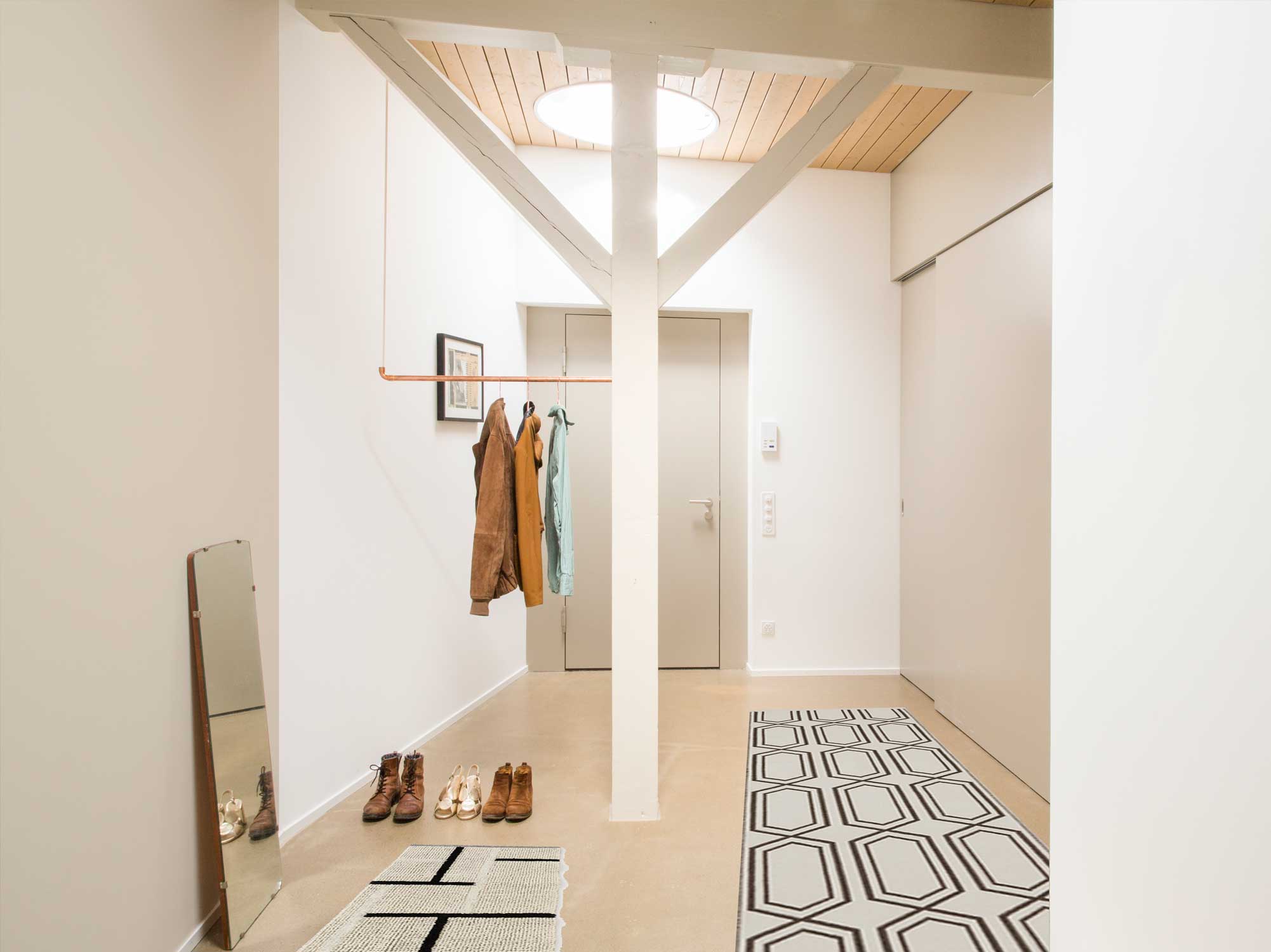 Loft, Wohnung, Interior, Eingang, Flur, Teppich, Interieur, Balken